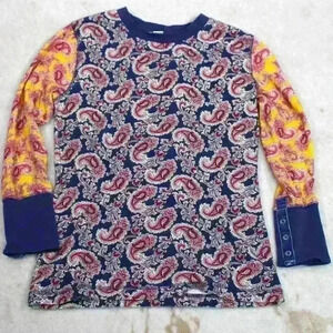 SUNDANCE Thermal Paisley Quarter Sleeve Velvet Detail Button Cuff Women Pet Med